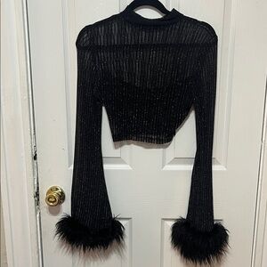 Black Fuzzy Cuff Women's Sweater